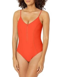 Body Glove Women's Standard Smoothies Skylar Solid Zip Front One Piece Swimsuit