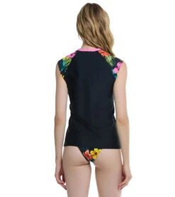 Body Glove Women's Tropical Island Exhale Short Sleeve UPF 50 Rash Guard -Wave Rider Gear 7626490544296 black 3a
